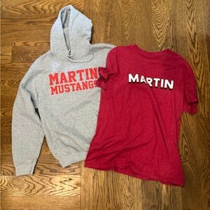 MARTIN Gildan Gray Hoodie & Red Tee Set Size Medium EUC